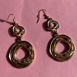 Gold Double-Circle Dangle Earrings